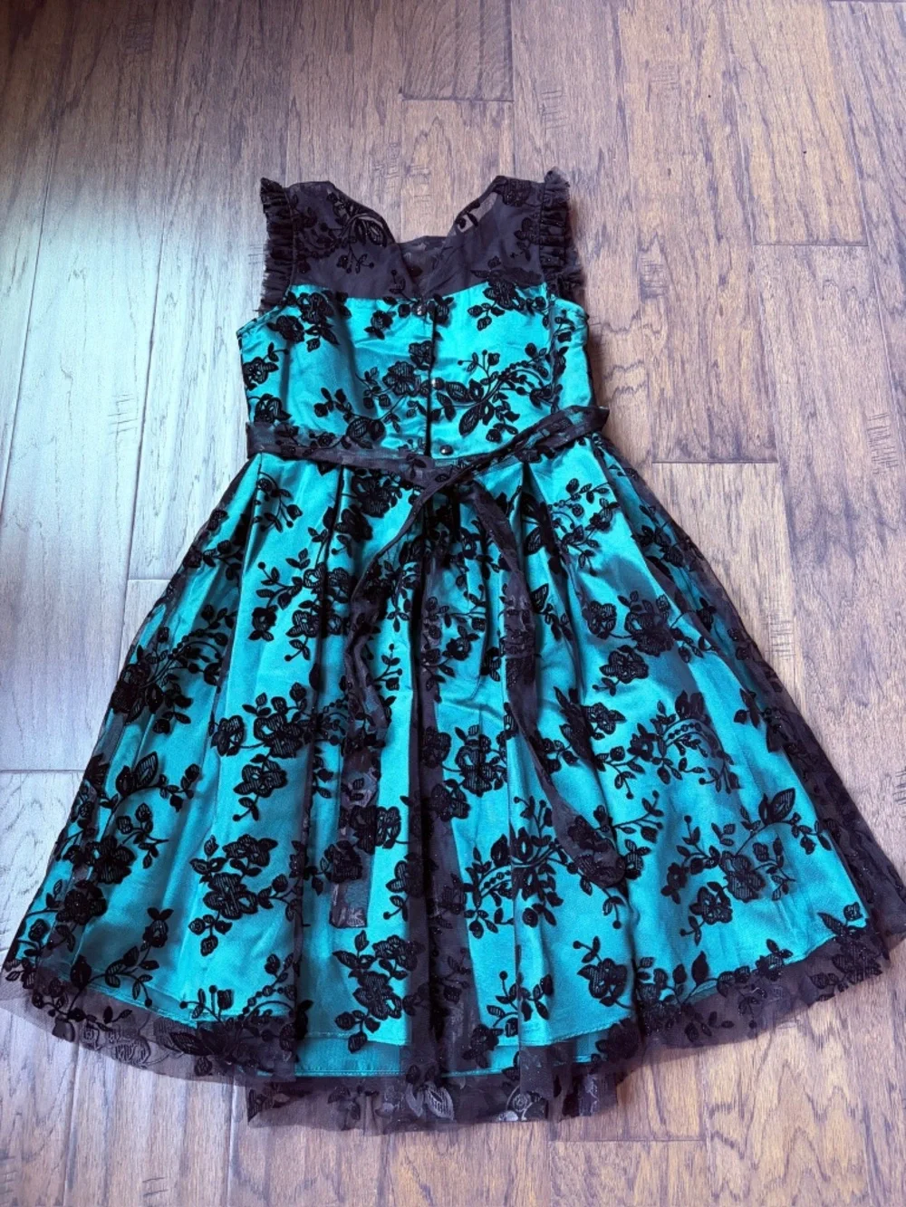 Jona Michelle Girls Party Dress | Green and Black Floral | Size 12